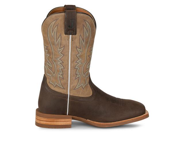 Men's Justin Boots Rustle Stacked Heel Western Boot Cowboy Boots in Brown/Taupe color