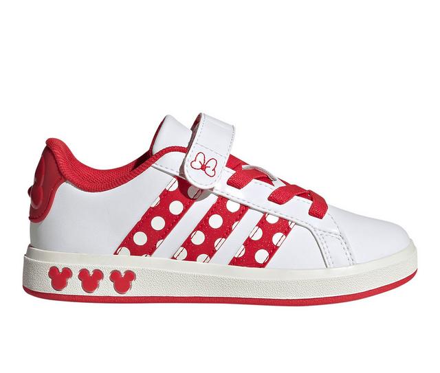 Girls' Adidas Little Kid & Big Kid Grand Court Minnie Sneakers in Wht/Ruby/Yllw color