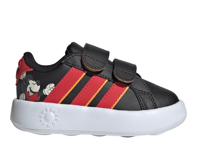 Kids' Adidas Toddler Grand Court Mickey Sneakers in Blk/Ruby/Yllw color