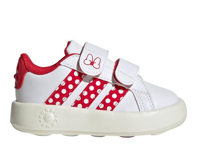 Girls' Adidas Toddler Grand Court Minnie Sneakers in Wht/Ruby/Wht color