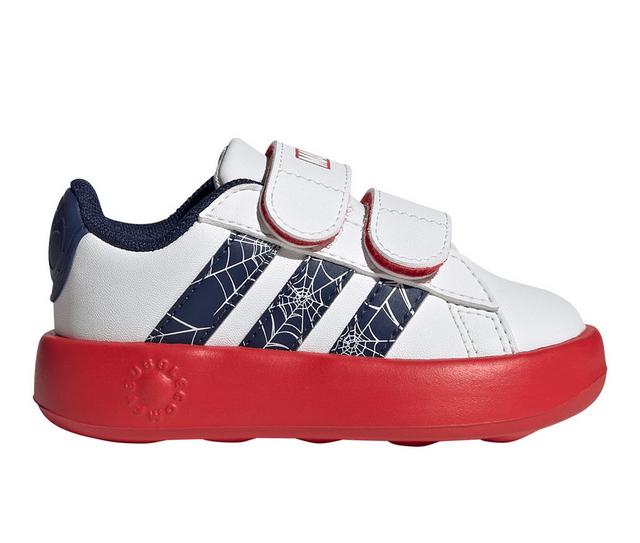 Kids' Adidas Toddler Grand Court Spider Sneakers in Wht/Dk Blu/Ruby color