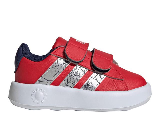 Kids' Adidas Toddler Grand Court Spider Sneakers in Ruby/Silv/DkBlu color