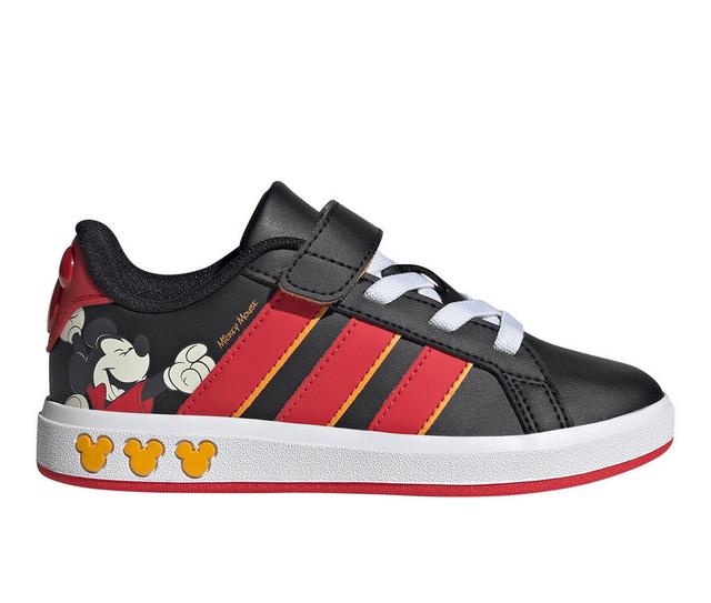 Kids' Adidas Little Kid & Big Kid Grand Court 3.0 Mickey Sneakers in Blk/Ruby/Yllw color