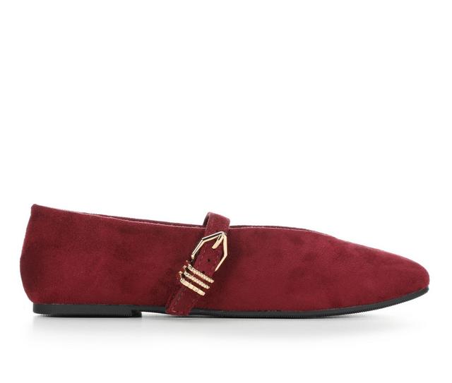 Women's Soda Pandro Flats in Burgandy Suede color