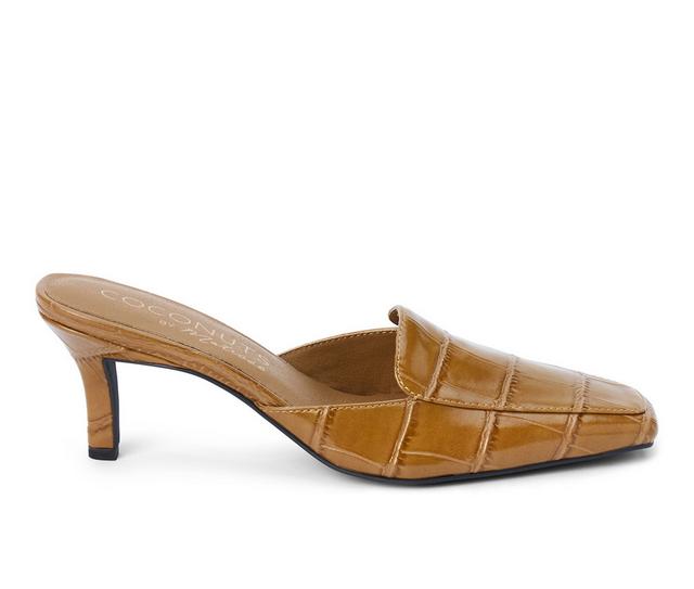 Women's Coconuts by Matisse Davey Heeled Mules in Tan Croc color