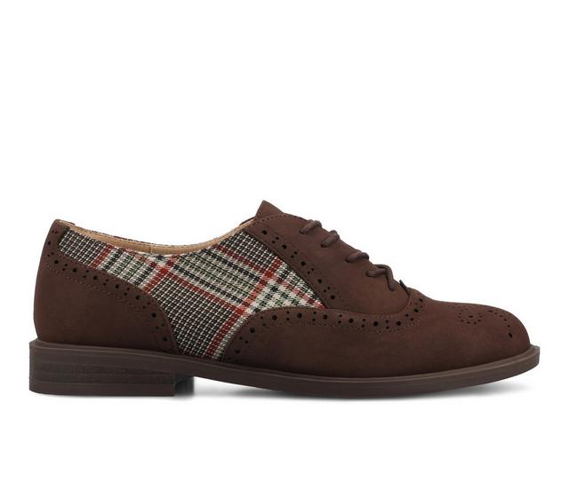 Women's Journee Collection Bria Oxfords in Chocolate Plaid color