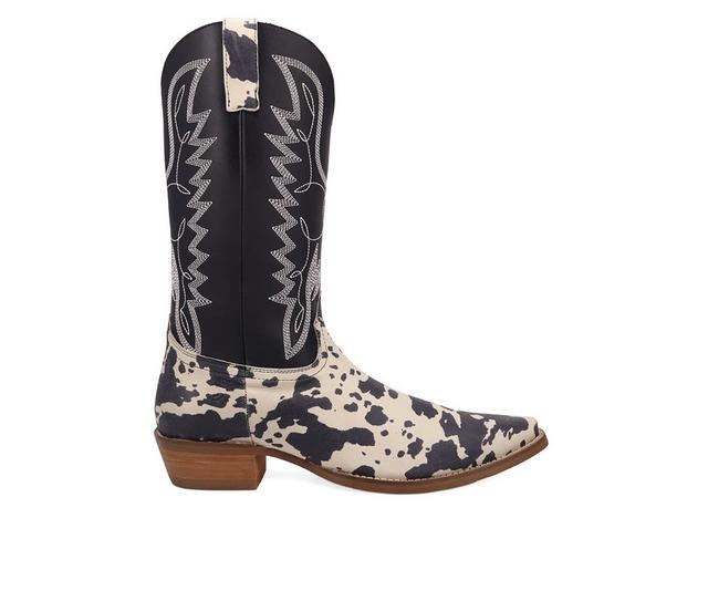 Men's Dingo Boot Bulls Eye Cowboy Boots in Black Cow Print color