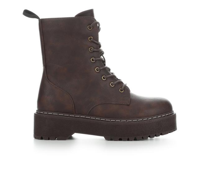 Women's Jellypop Ramsey Combat Boots in Dk Brown color