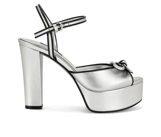 Women's Nine West Nessle Dress Sandals in Silver/Black color