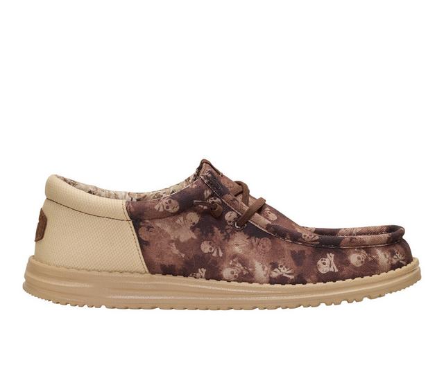 Men's HEYDUDE Wally Funk Distressed Skulls Casual Shoes in Chocolate color