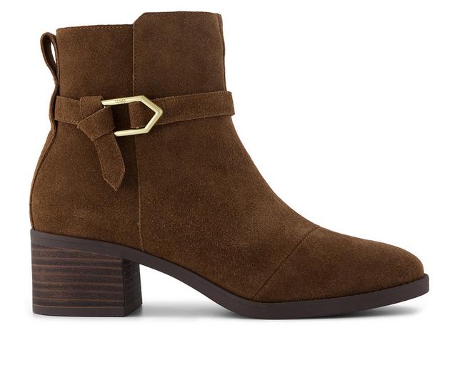 Women's TOMS Delilah Buckle Booties in Dark Brown color