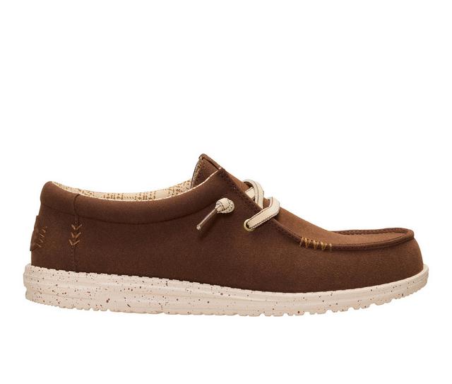 Men's HEYDUDE Wally Textile Suede Casual Shoes in Brown color