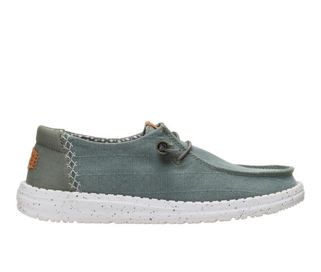 Women's HEYDUDE Wendy Chambray Grid Casual Shoes in Dark Olive color