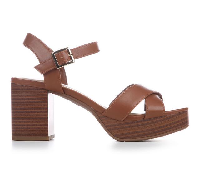 Women's Soda Ralph-S Block Heel Sandals in Cognac color