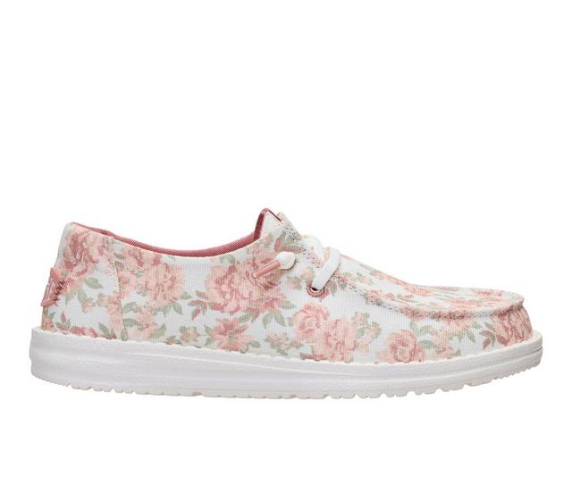 Women's HEYDUDE Wendy Washed Floral Slip-ons in White/Pink color
