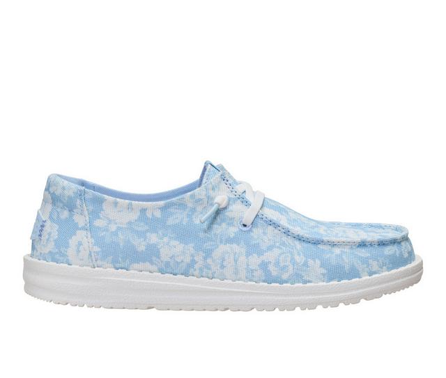 Women's HEYDUDE Wendy Washed Floral Slip-ons in Skyway Blue color