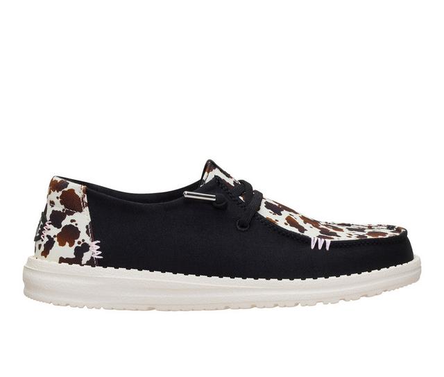 Women's HEYDUDE Wendy Spotted Cow Casual Shoes in Brown/Cow color