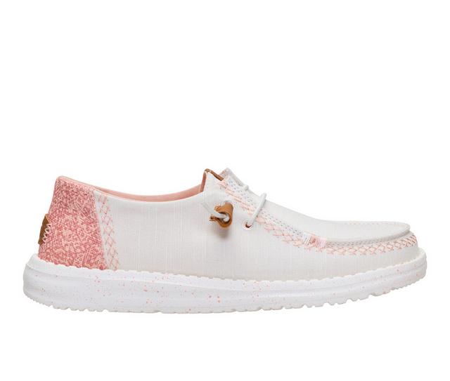 Women's HEYDUDE Wendy Boho Butterfly Casual Shoes in Snow White/Pink color