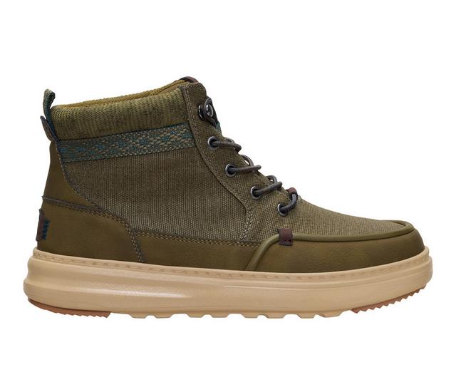 Women's HEYDUDE Remi Field Boot Waxed Canvas Booties in Dark Olive color