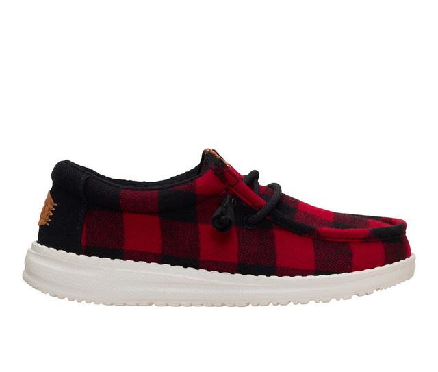 Boys' HEYDUDE Wally Youth Buffalo Checkered Casual Shoes in Flame Scarlett color