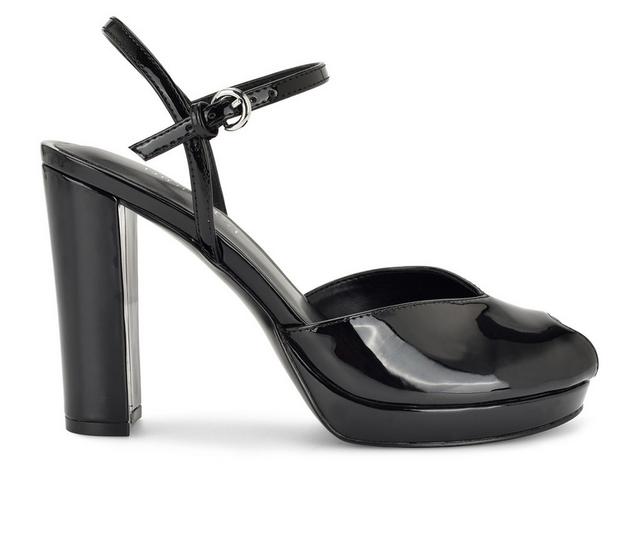 Women's Nine West Elanna Heeled Sandals in Black Patent color