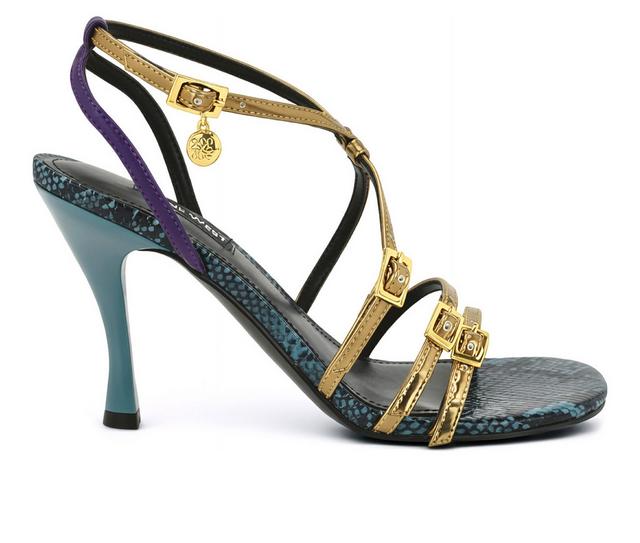 Women's Nine West Lavva Heeled Sandals in Gold Metallic color