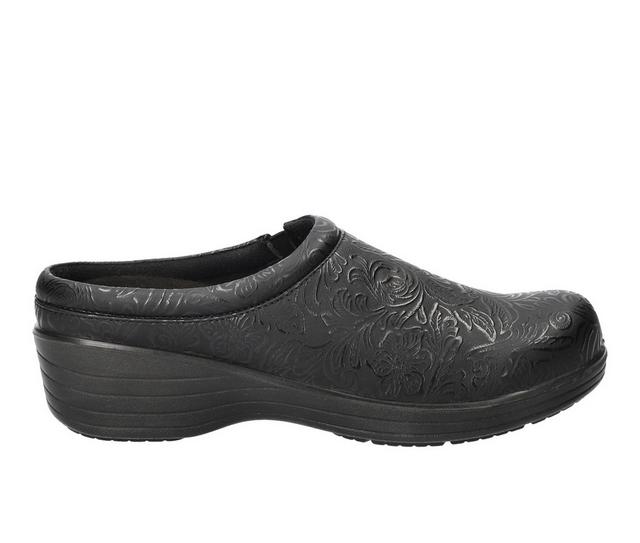 Women's Easy Street Beck Slip Resistant Clogs in Black Tooled color