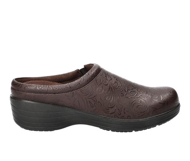 Women's Easy Street Beck Slip Resistant Clogs in Brown Tooled color