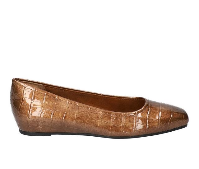 Women's Easy Street Crescent Flats in Bronze Croco color