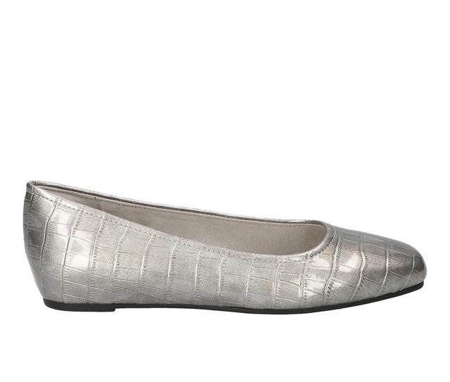 Women's Easy Street Crescent Flats in Silver Croco color