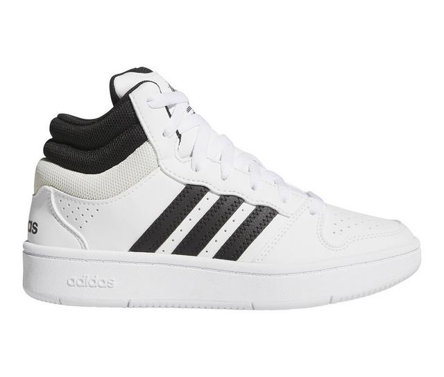 Boys' Adidas Big Kid Hoops Mid Basketball Shoes in White/Blk/Gry color