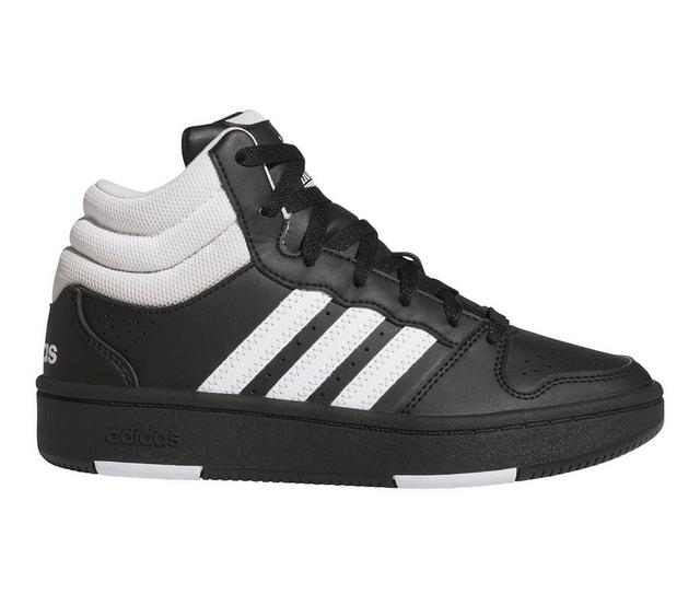 Boys' Adidas Big Kid Hoops Mid Basketball Shoes in Blk/Wht/Gry color