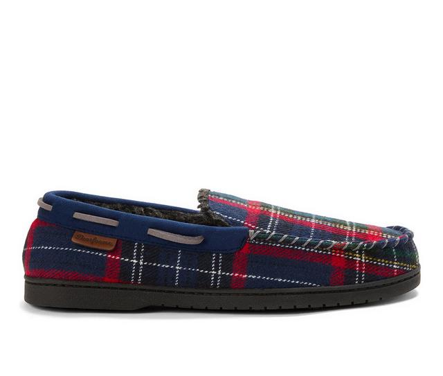 Dearfoams Mirosuede Moccasin Slippers in Blue Plaid color