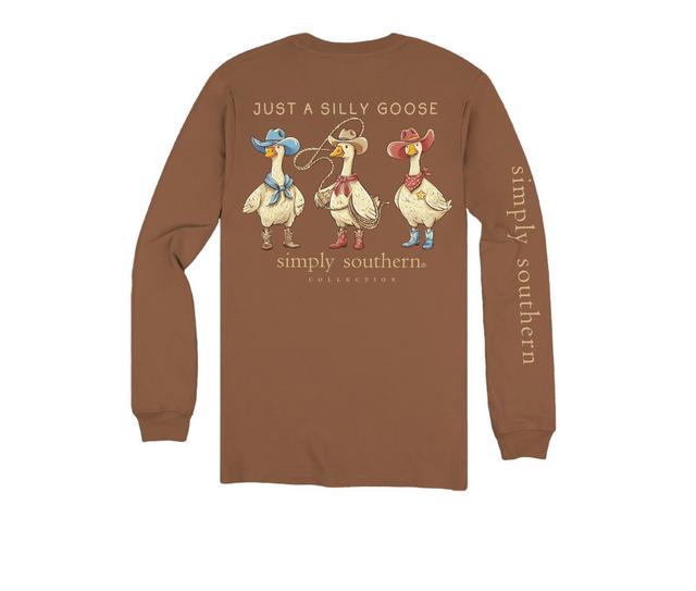 Simply Southern Women’s Silly Goose Long Sleeve T-Shirt in Chestnut color