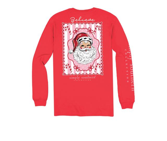 Simply Southern Women’s Believe Santa Long Sleeve T-Shirt in RED color