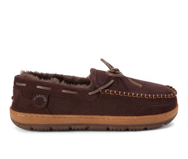 Fireside by Dearfoams Forster Moccasins Stitching Slippers in Coffee color