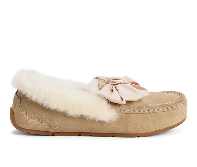 Fireside by Dearfoams Mel Dream Bow Moccasin Slippers in Sand color