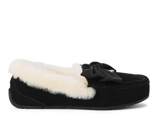 Fireside by Dearfoams Mel Dream Bow Moccasin Slippers in Black color