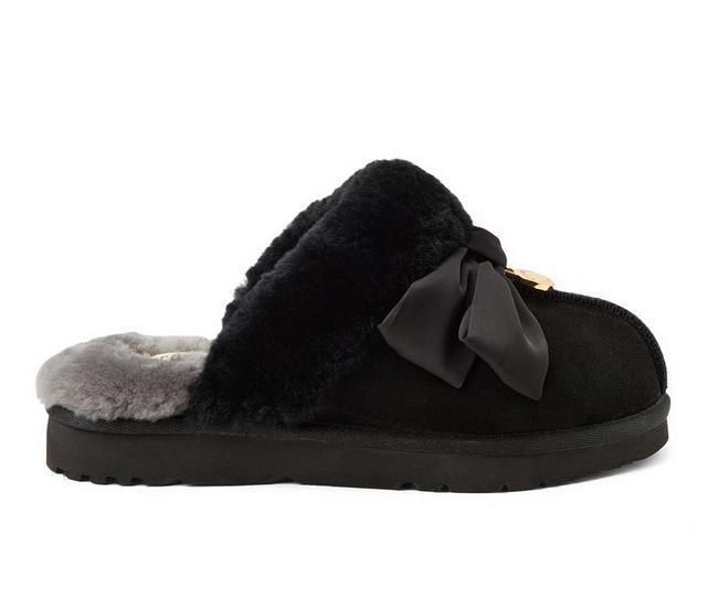 Fireside by Dearfoams Sydney Dream Bow Slippers in Black color