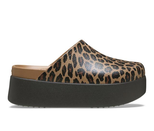 Women's Crocs Dylan Animal Platform Studded Clog Sandals in Sepia/Leopard color