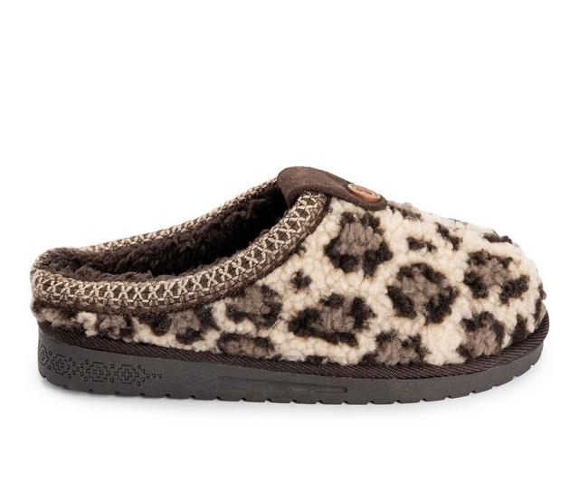 MUK LUKS Francie Microsuede Taped Clog Slippers in Cream Leopard color