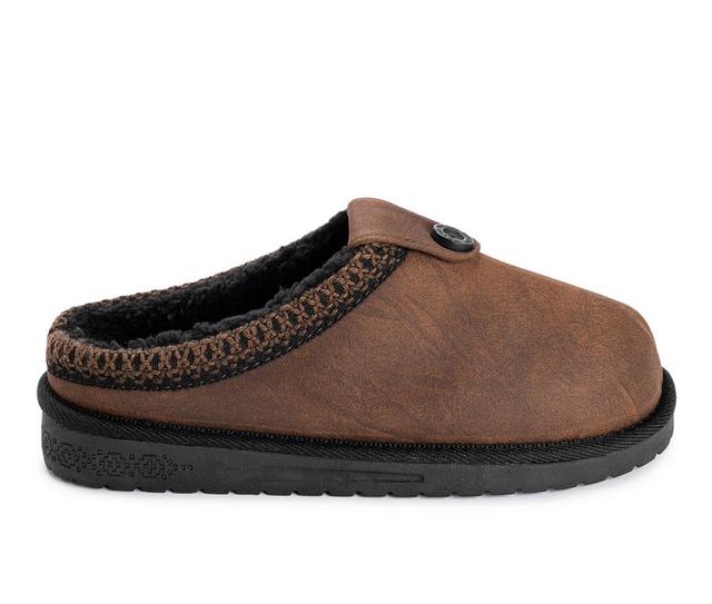 MUK LUKS Francie Microsuede Taped Clog Slippers in Dark Brown color