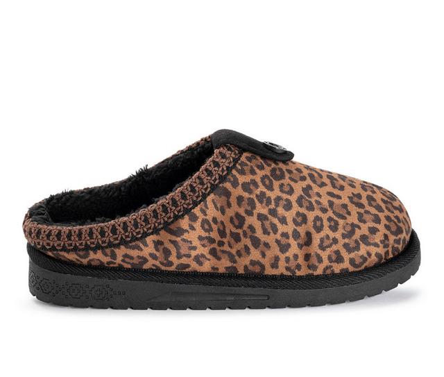 MUK LUKS Francie Microsuede Taped Clog Slippers in Dark Leopard color