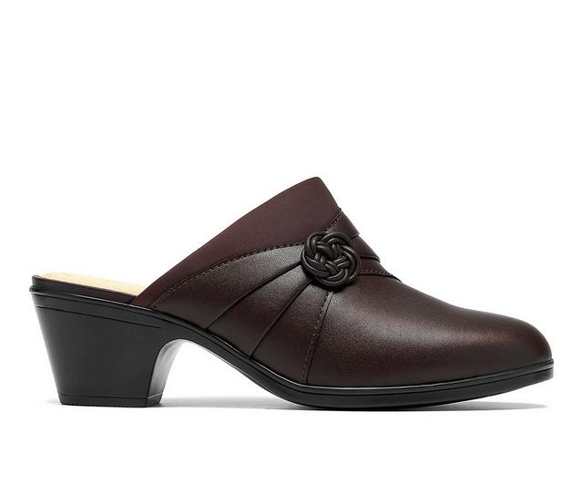 Women's Clarks Emily2 Eliza Heeled Mules in Dark Brown color