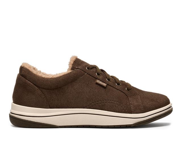 Women's Clarks Breeze Warm Sneakers in Dark Olive color