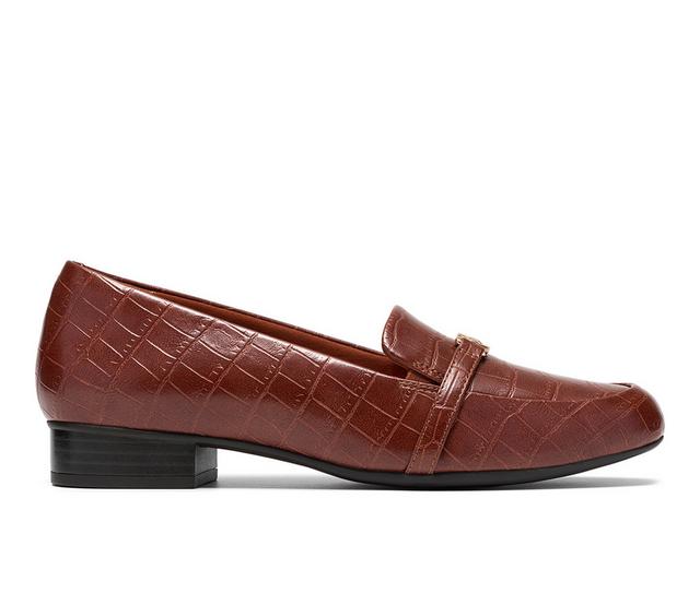 Women's Clarks Juliet Teagan Loafers in Dark Tan Croc color