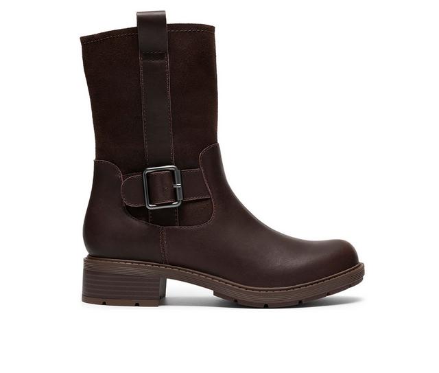 Women's Clarks Hearth Mid Booties in Dark Brown color