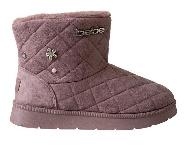 Girls' Bebe Little Kid Lux Quilted Cozy Boots in Dark Mauve color