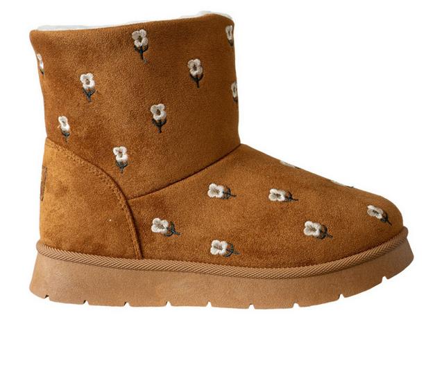 Girls' Bebe Little Kid Mia II Embroidered Cozy Boots in Cognac color