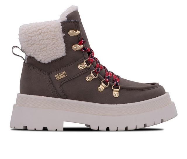Women's Lee Footwear Alexis Winter Boots in Brown/Off White color